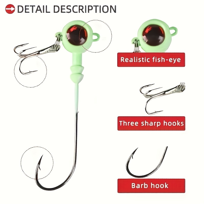 Jigger Double Sided - 5pcs Double-Hook Jig Heads, Glow-in-the-Dark 3D