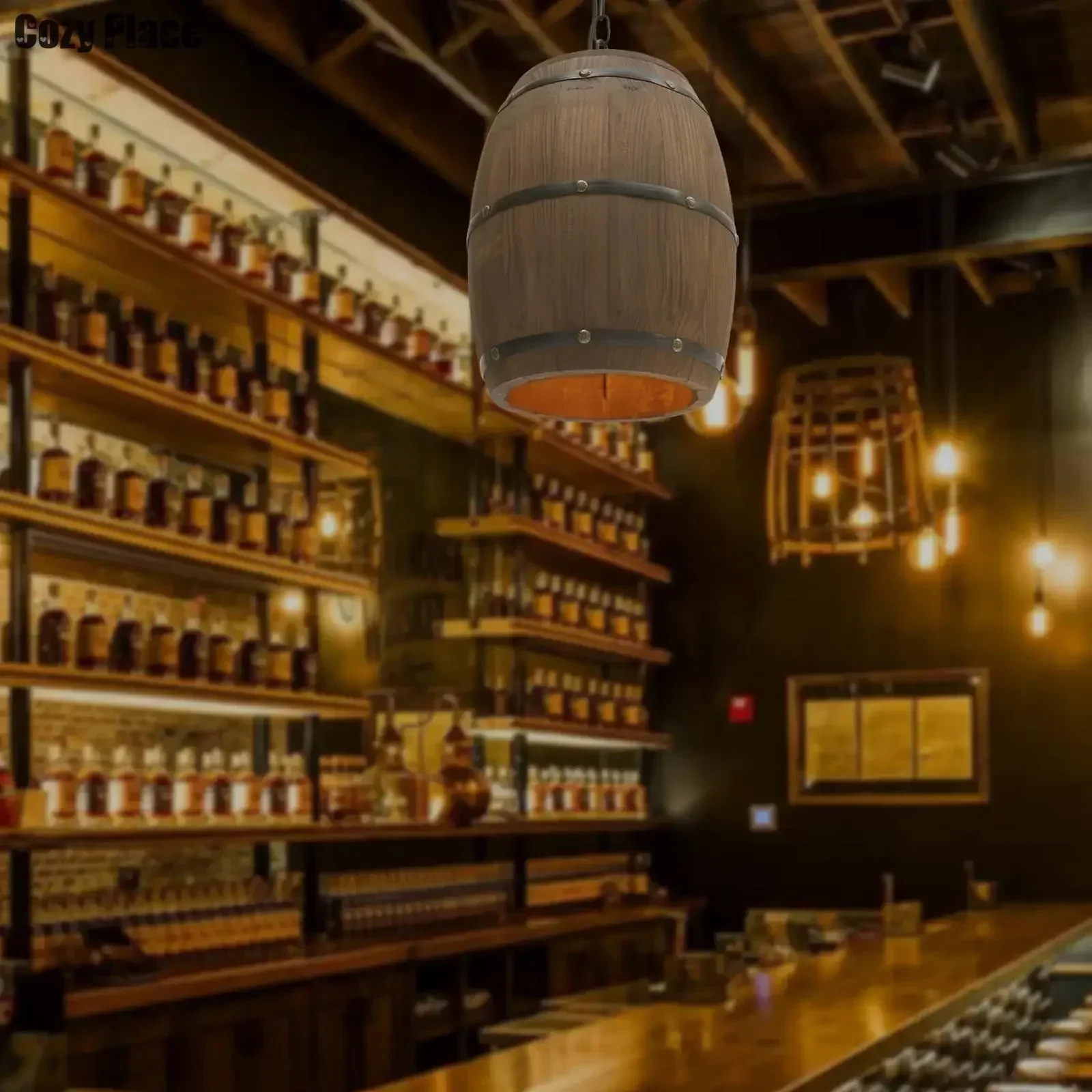 Home Bar Cafe - Rustic Lamp Vintage Chandelier Wooden Pendant